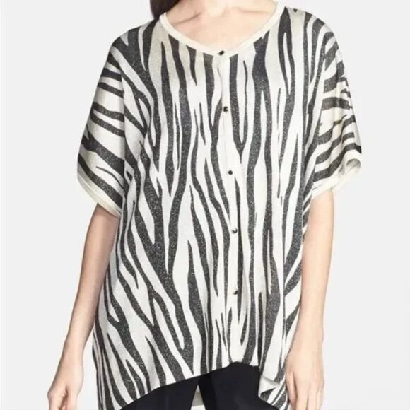 St. John Tiger Stripe Shimmer Knit Trapeze Cardigan Multi Womens Size Large 2014 - Picture 2 of 11